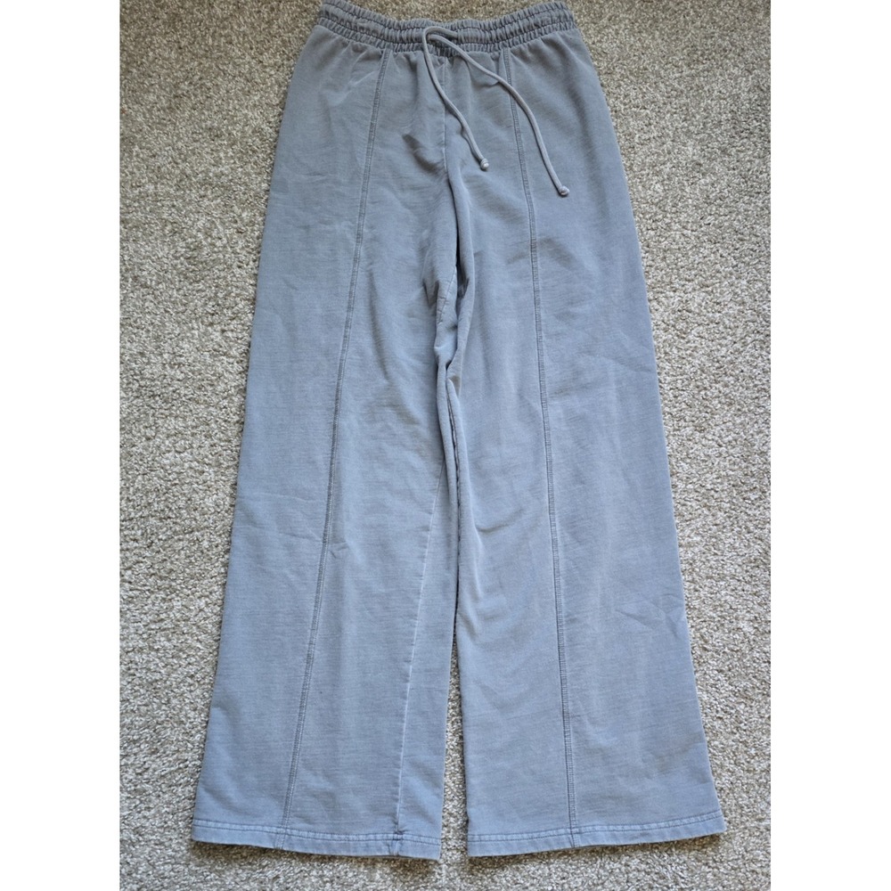 Women's Lazy Sunday Vintage Washed Gray Lightweight Wide Leg Sweatpants Sz S